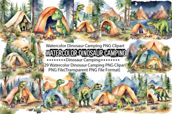 Download Watercolor Dinosaur Camping Sublimation - Sublimation Collection