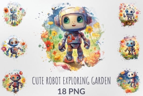 Download Cute Robots Exploring Garden Sublimation - Sublimation Collection